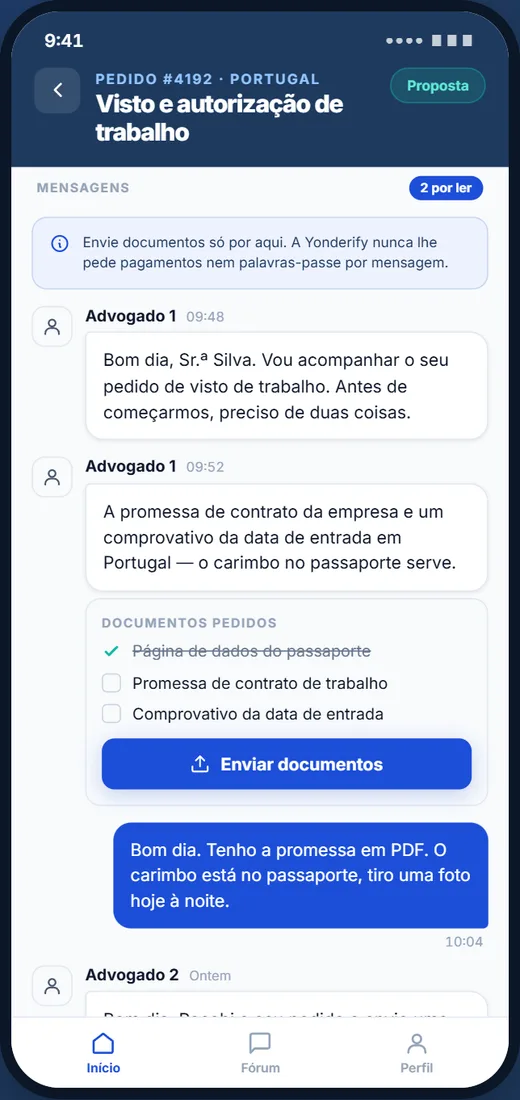 Fale com o seu advogado no pedido